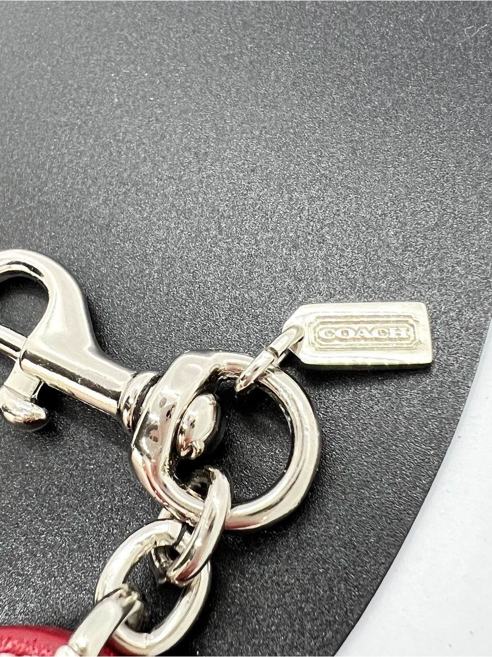 Coach Vintage Red Leather Embossed Signature Heart Key Fob Bag Charm - Picture 3 of 13